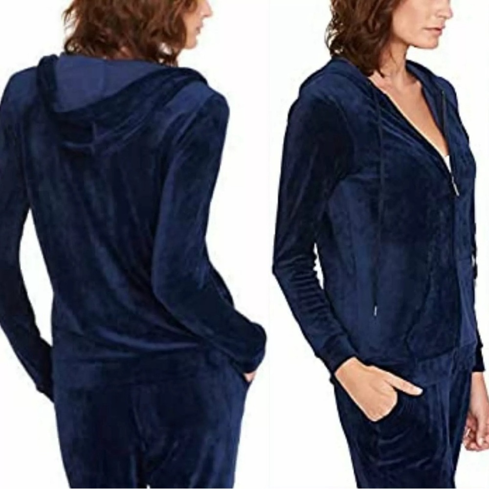 Gloria Vanderbilt Navy Blue Velour Zip Hoodie